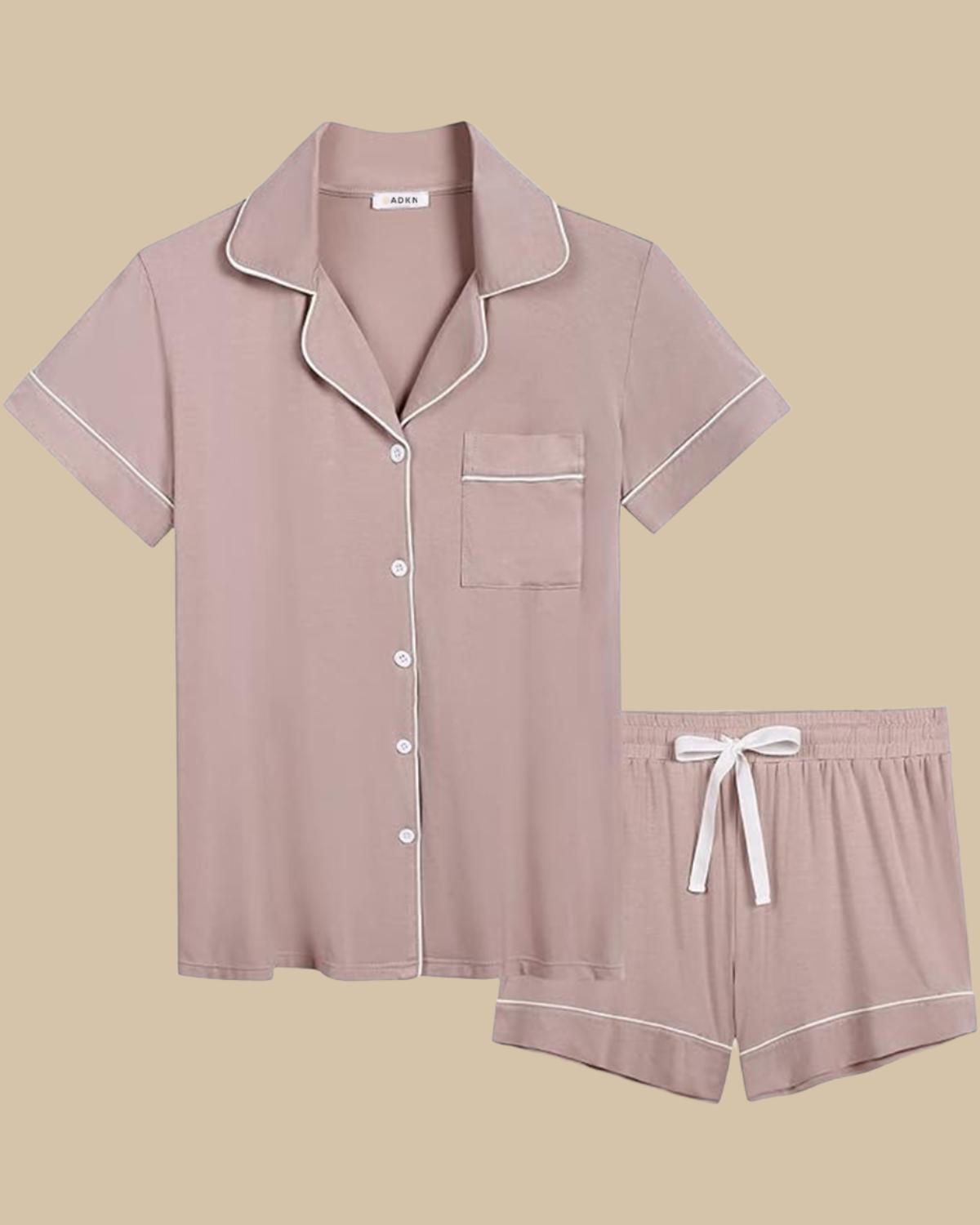 ADKN Bamboo Classic Button Up Short Sleeve and Shorts Summer PJS in blush pink