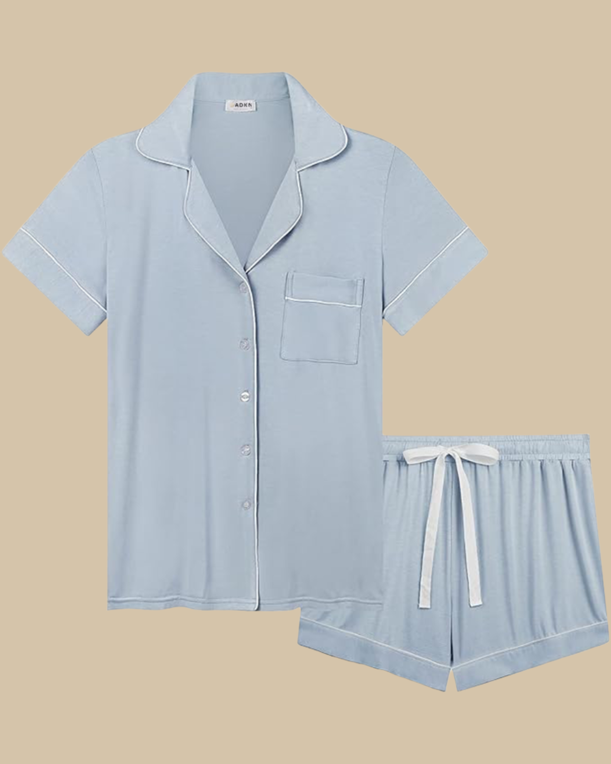 ADKN Bamboo Classic Button Up Short Sleeve and Shorts Summer PJS in dusky blue