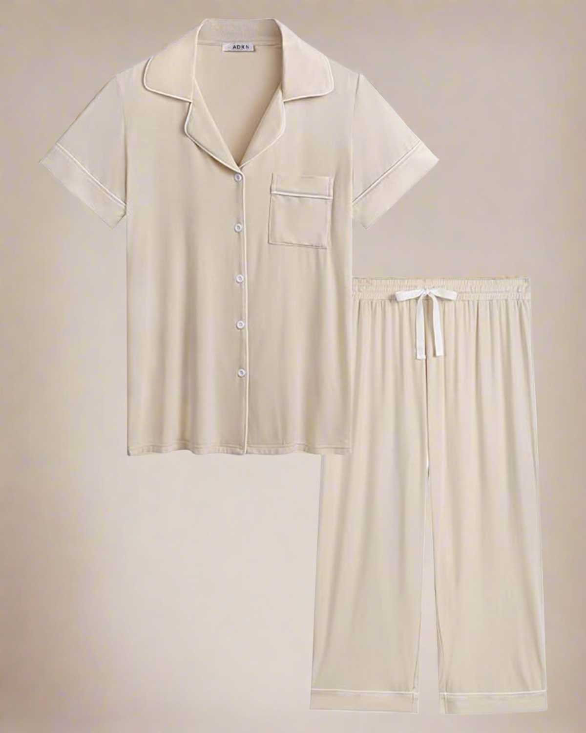 ADKN Bamboo Summer Cropped Pyjamas in cream