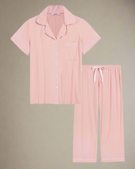 ADKN Bamboo Summer Cropped Pyjamas in pastel pink