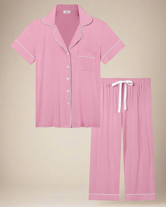 ADKN Bamboo Summer Cropped Pyjamas in pink