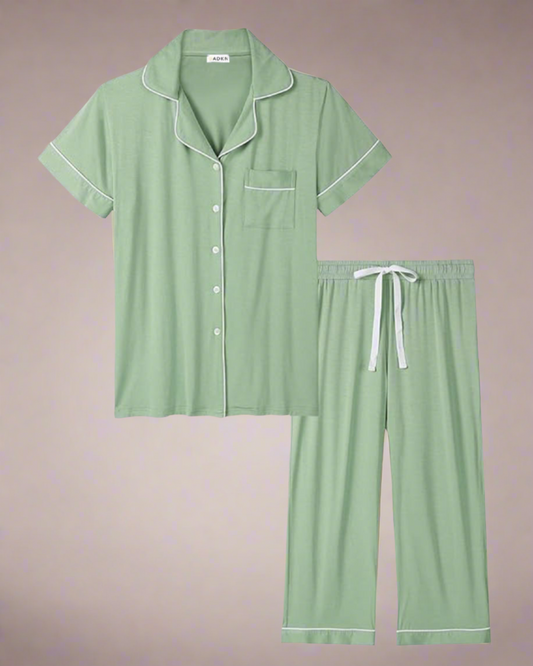 ADKN Bamboo Summer Cropped Pyjamas in sage green