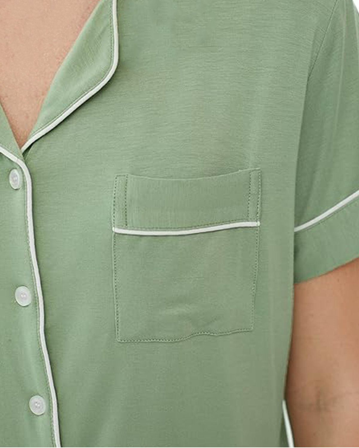 ADKN Bamboo Summer Cropped Pyjamas in sage green