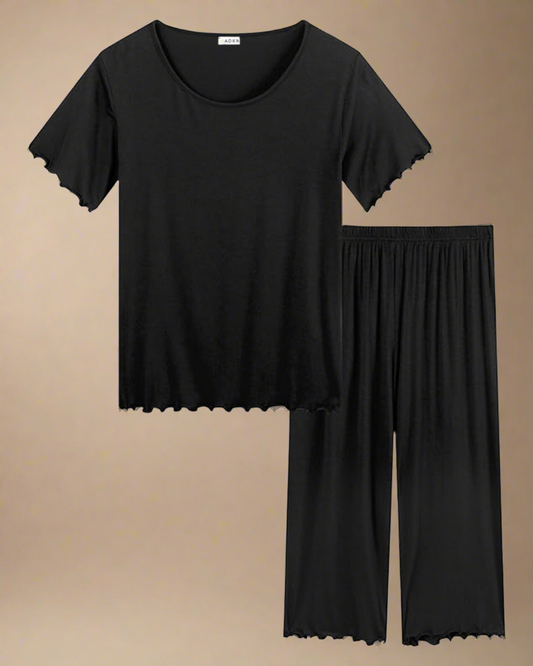 ADKN Bamboo T-shirt and Capri Trousers PJS S / Black
