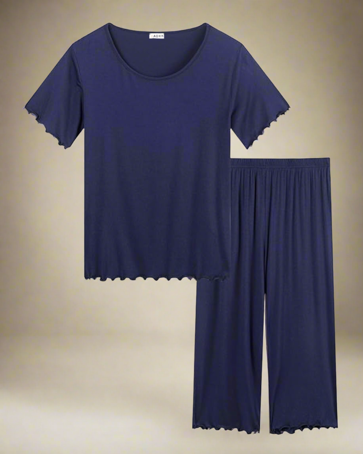 ADKN Bamboo T-shirt and Capri Trousers PJS S / Navy Blue