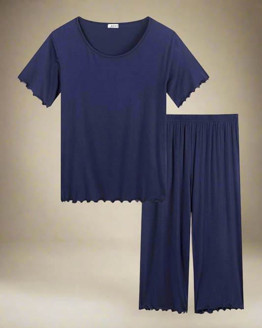 ADKN Bamboo T-shirt and Capri Trousers PJS S / Navy Blue