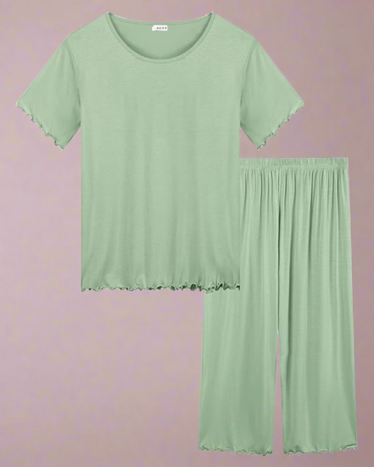 ADKN Bamboo T-shirt and Capri Trousers PJS S / Sage Green
