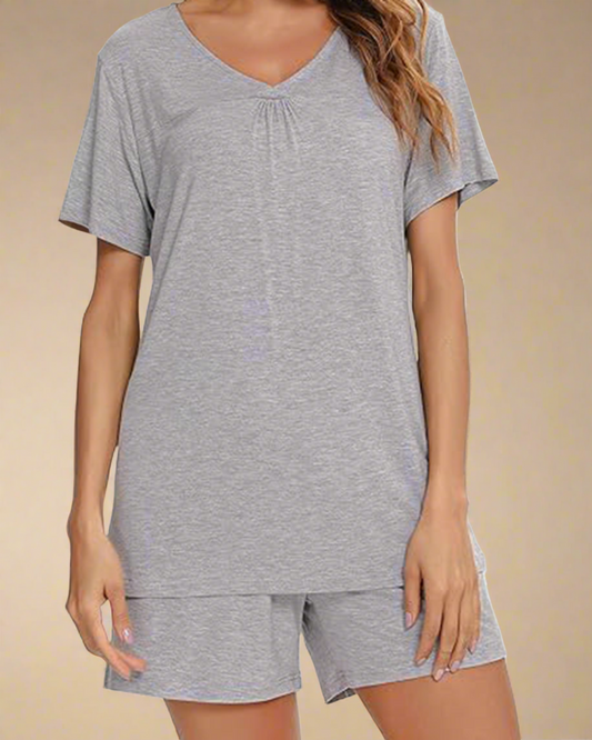 ADKN Summer Short Cotton Pyjamas for Women S / Light Grey