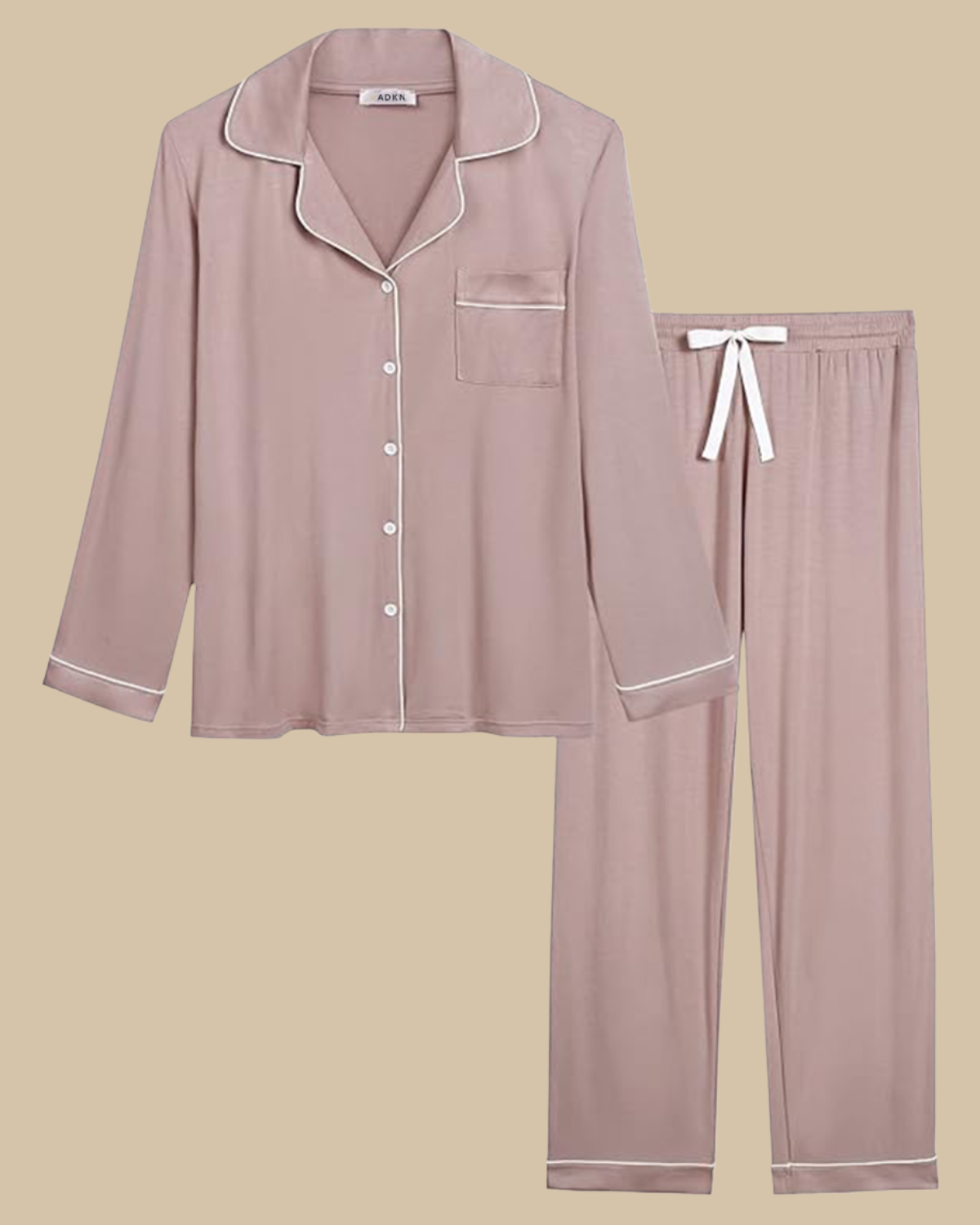 ADKN Women Bamboo Classic Pyjamas Set Long Sleeve Long Trousers in Blush Pink