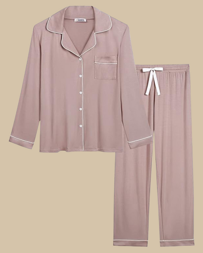 ADKN Women Bamboo Classic Pyjamas Set Long Sleeve Long Trousers in Blush Pink