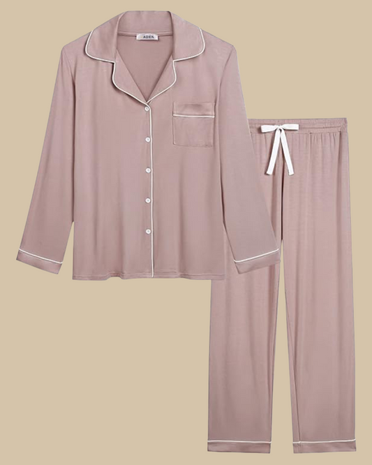 ADKN Women Bamboo Classic Pyjamas Set Long Sleeve Long Trousers in Blush Pink