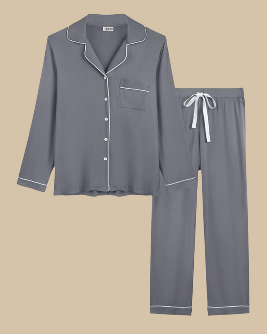 ADKN Women Bamboo Classic Pyjamas Set Long Sleeve Long Trousers in Grey
