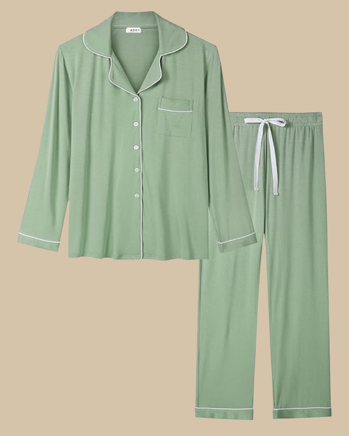 ADKN Women Bamboo Classic Pyjamas Set Long Sleeve Long Trousers in sage green