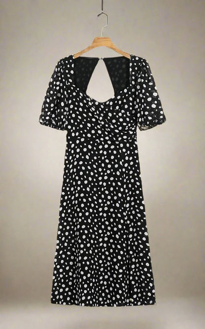 ADKN Freya Polka Dot Midi Dress with Sweetheart Neckline