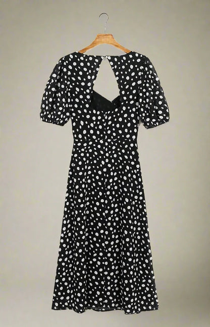 ADKN Freya Polka Dot Midi Dress with Sweetheart Neckline