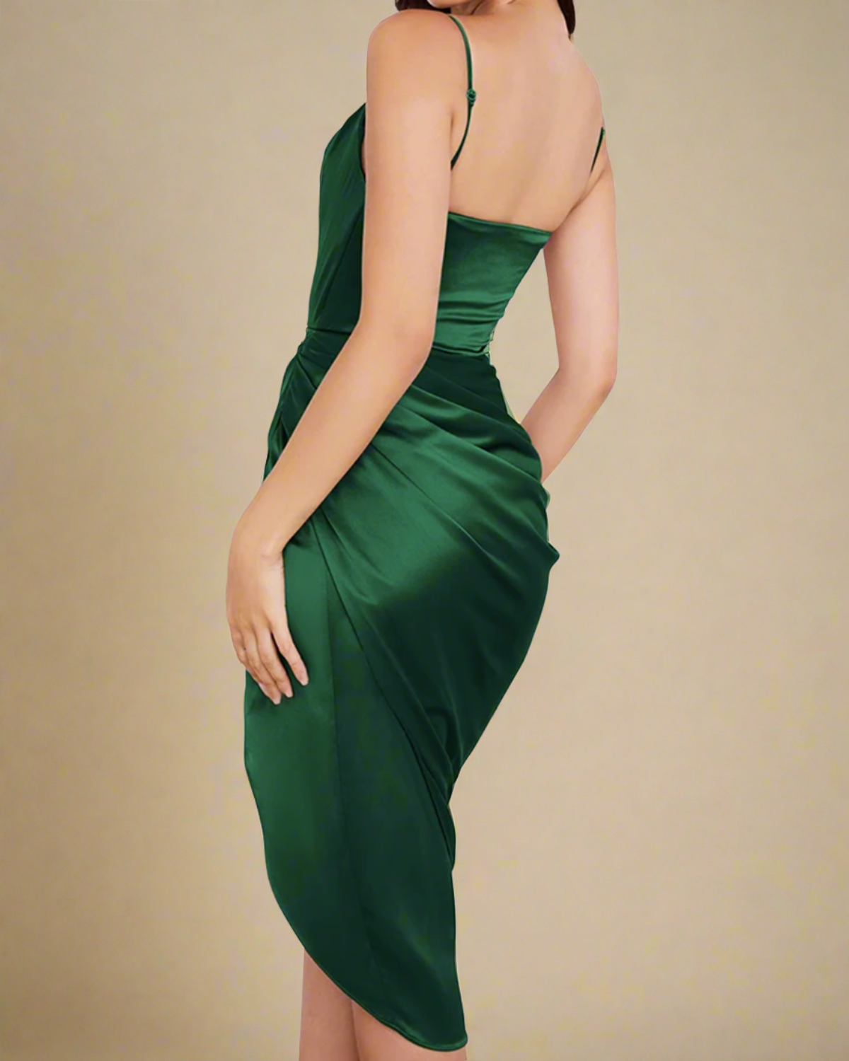 Emerald green strappy satin cowl midi dress best sale