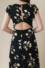 ADKN Amelia Black Midi Dress with V Neck - Black Cocktail Dress