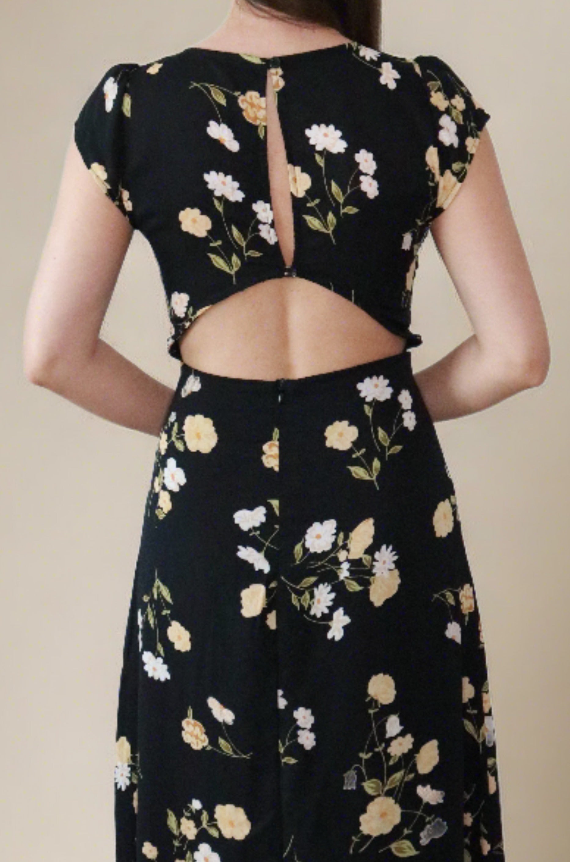 ADKN Amelia Black Midi Dress with V Neck - Black Cocktail Dress