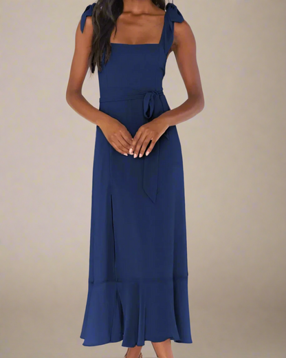 Jasmine Long Dress with Square Neckline and Tie Straps