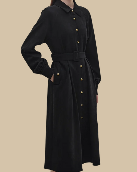 Margot Recycled Corduroy Belted Shirt Dress