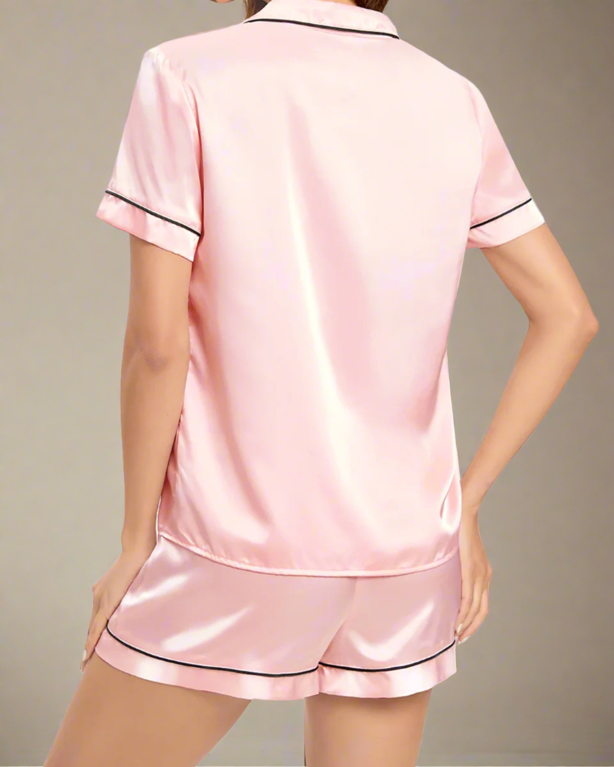 ADKN Satin Button Up Short Sleeve and Shorts Pyjamas