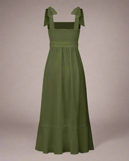 Jasmine Long Dress with Square Neckline and Tie Straps