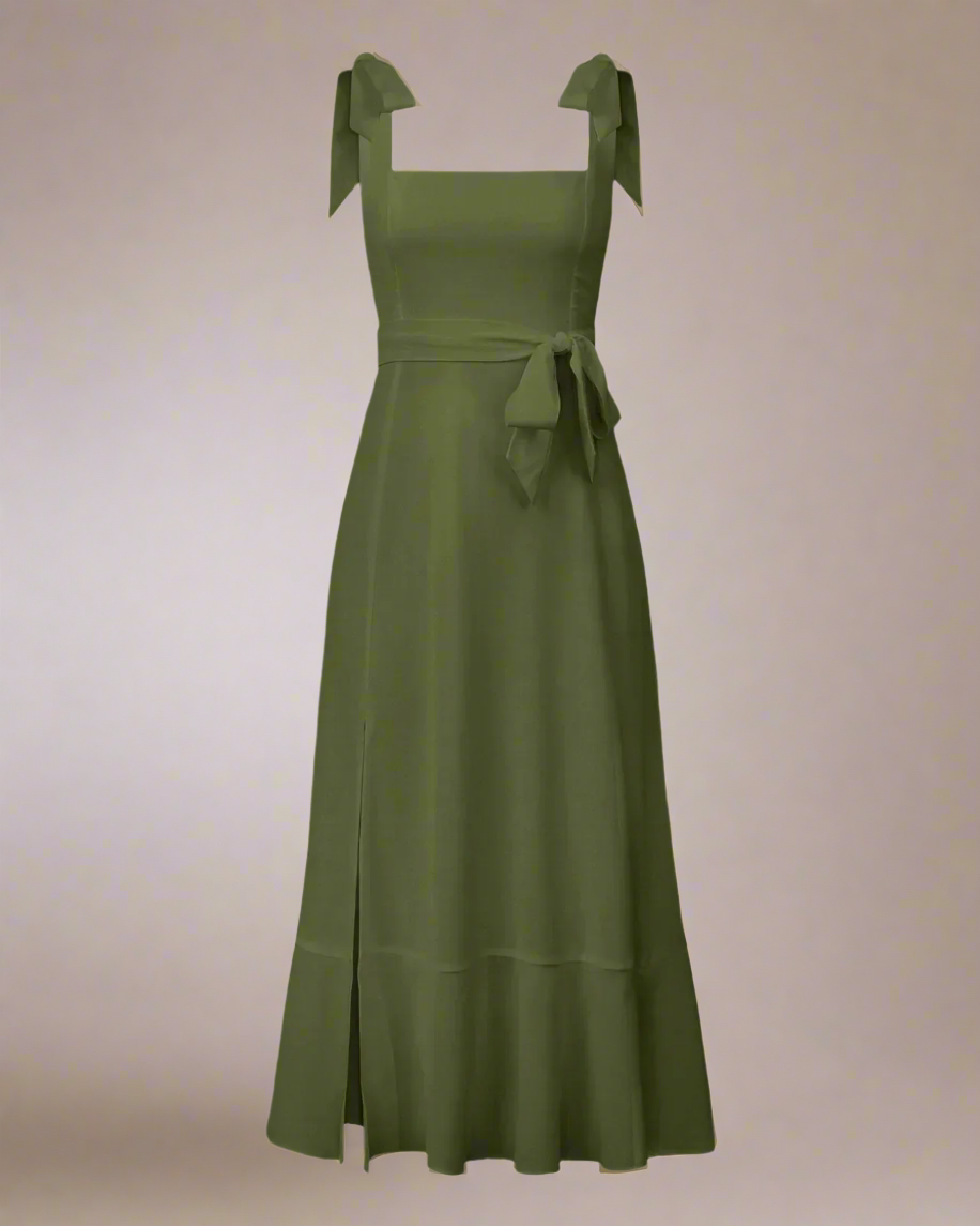 Jasmine Long Dress with Square Neckline and Tie Straps