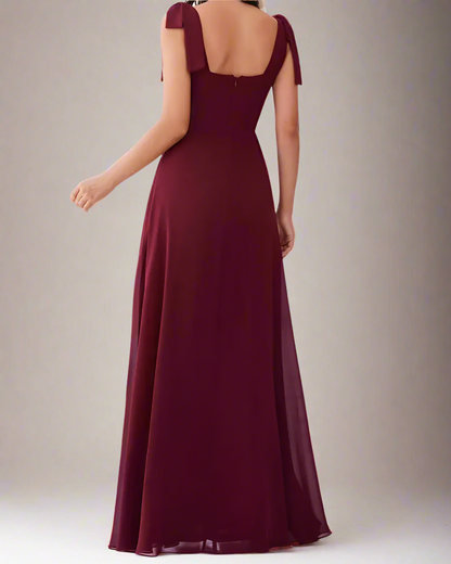 Aureline Chiffon Long Dress with Square Neckline