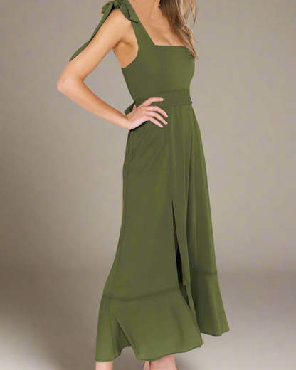 Jasmine Long Dress with Square Neckline and Tie Straps