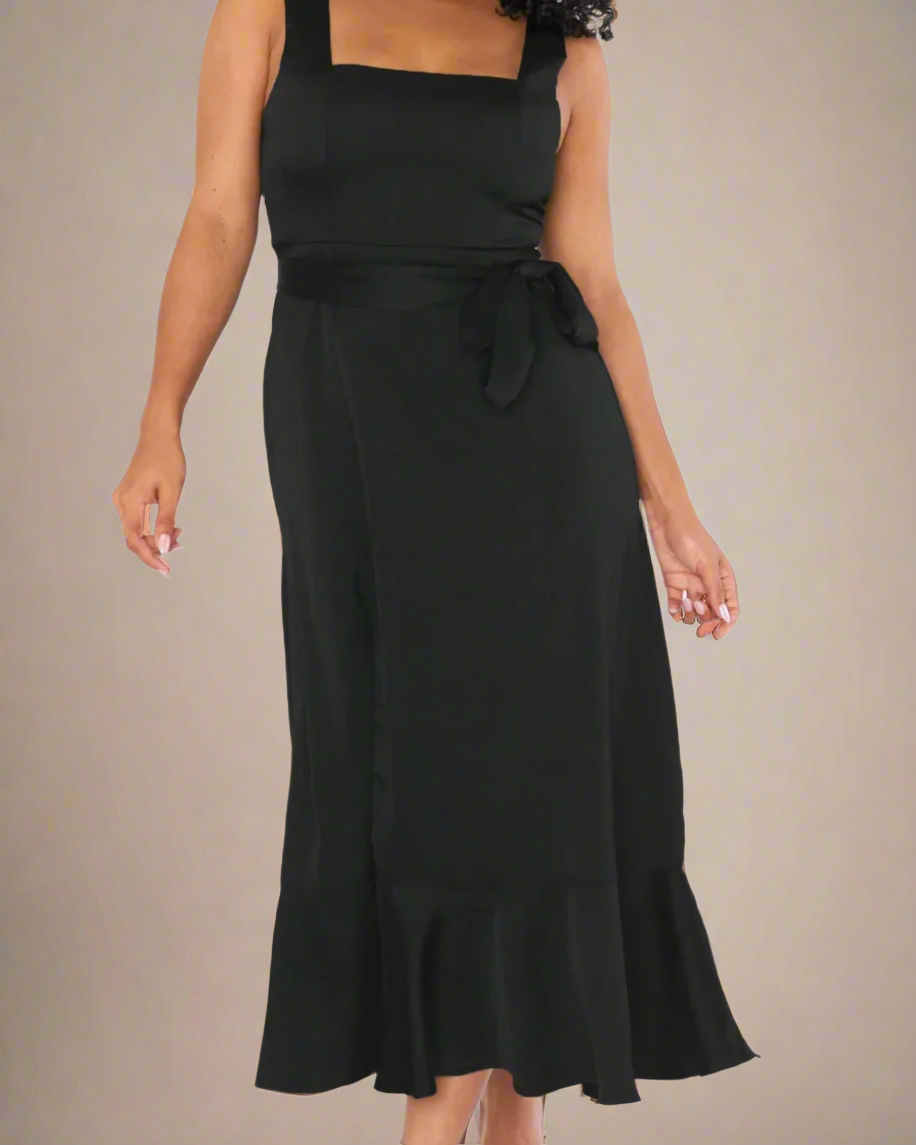 Jasmine Long Dress with Square Neckline and Tie Straps