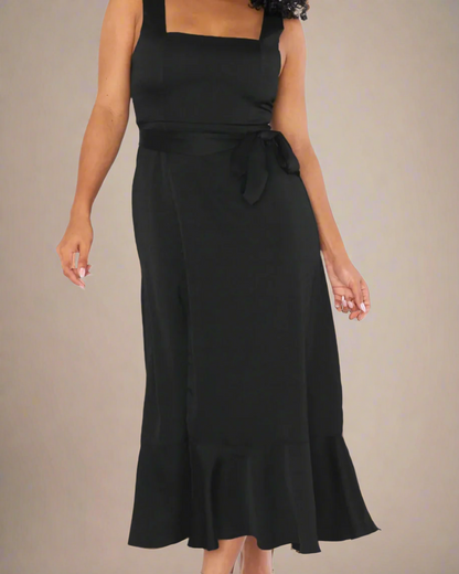 Jasmine Long Dress with Square Neckline and Tie Straps