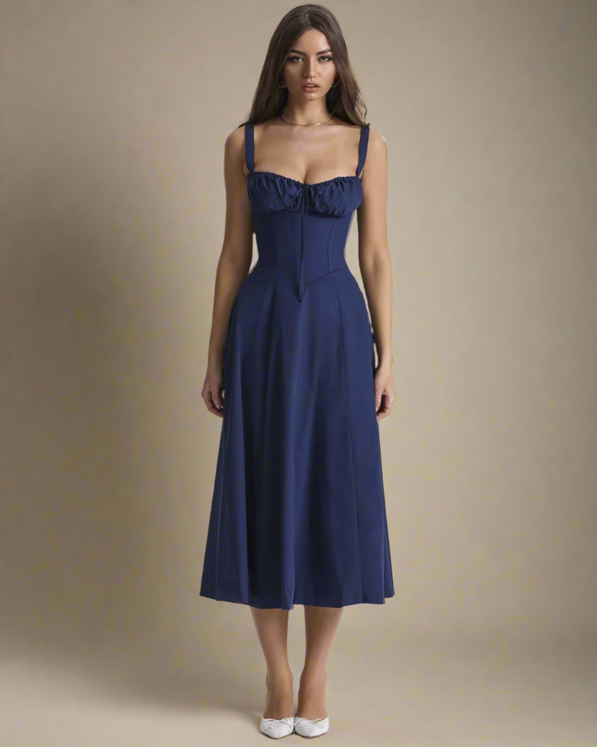 ADKN Heidi Navy Midi Corset Sun Dress