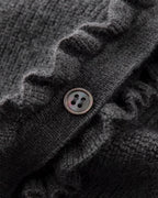 Rian Dark Grey Ruffle-Front Cardigan | Sustainable Recycled Knitwear | Collared Cardigan