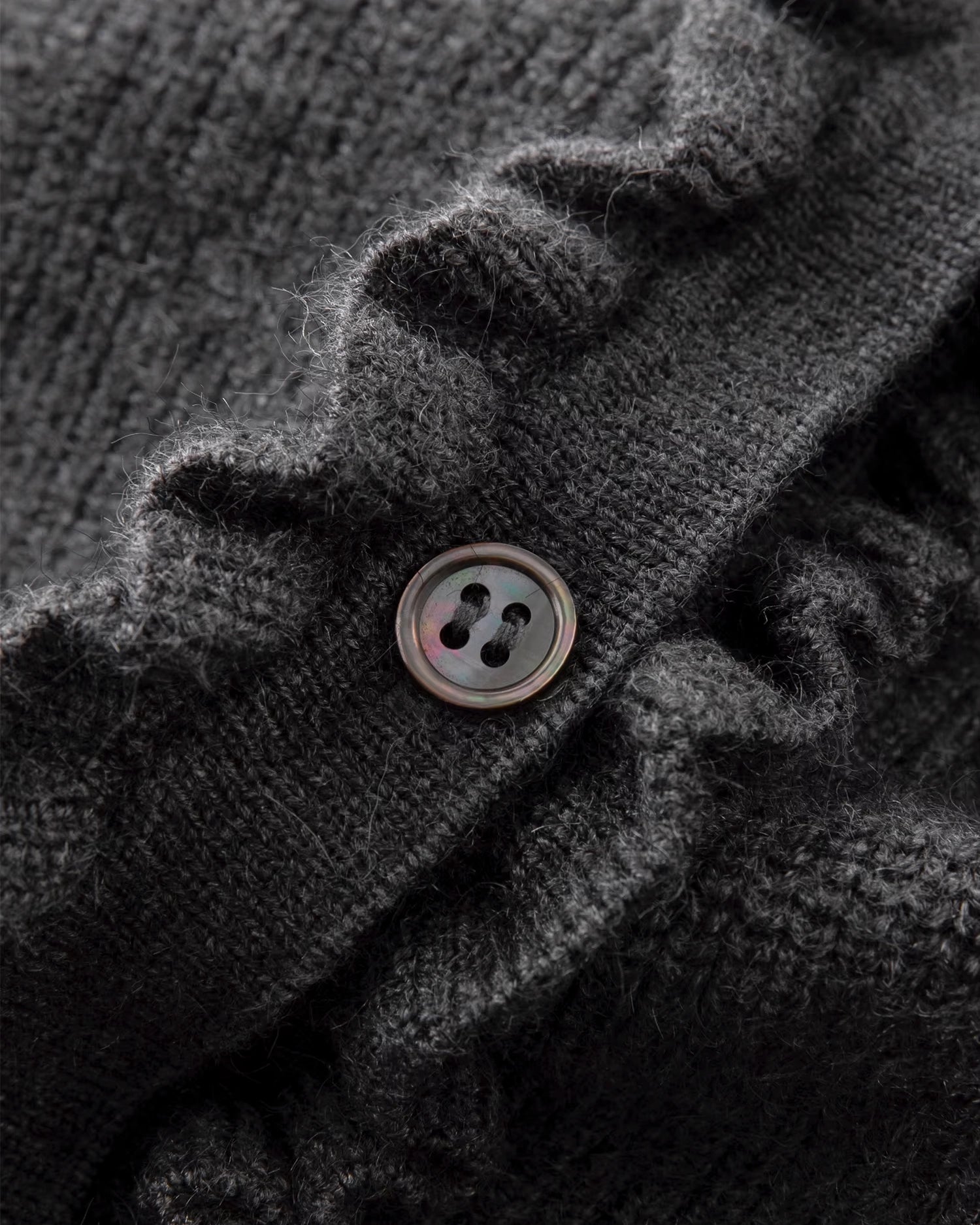 Rian Dark Grey Ruffle-Front Cardigan | Sustainable Recycled Knitwear | Collared Cardigan