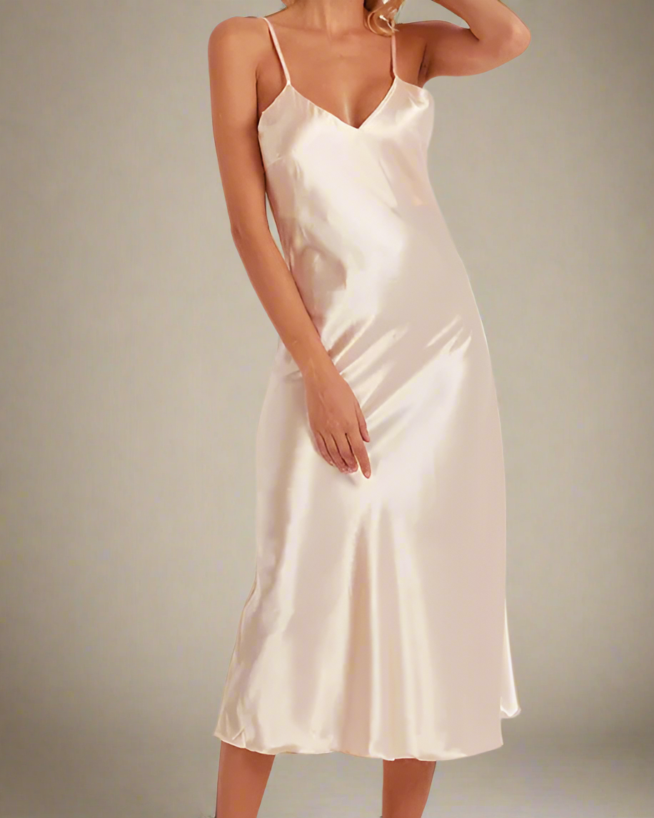Midi Satin Negligee Satin Strappy Midi Nightgown ADKN UK