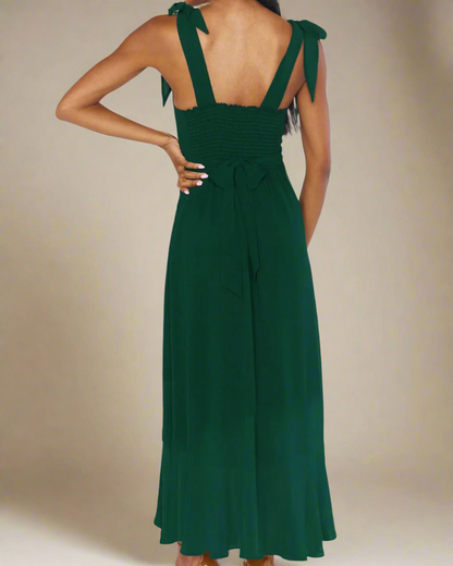 Jasmine Long Dress with Square Neckline and Tie Straps