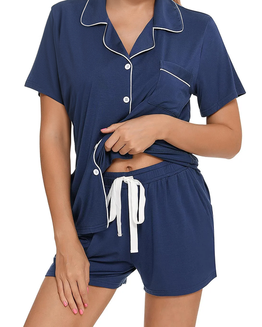 ADKN Modal T-shirt and Shorts Pyjamas for Women S / Navy Blue