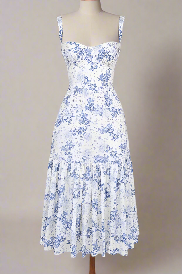 ADKN Juliette Floral Midi Mermaid Dress - Blue