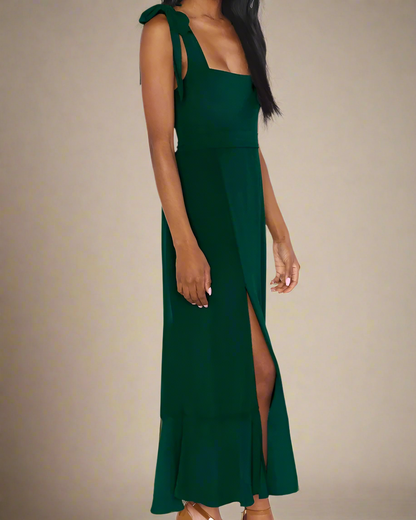 Jasmine Long Dress with Square Neckline and Tie Straps