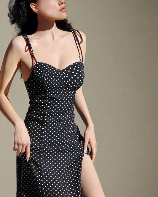 Lily Black-and-White Polka Dot Strappy Dress