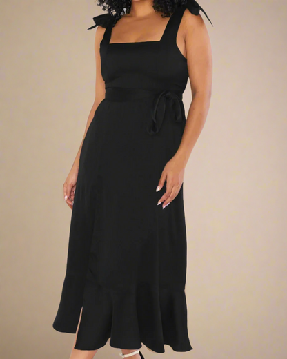 Jasmine Long Dress with Square Neckline and Tie Straps