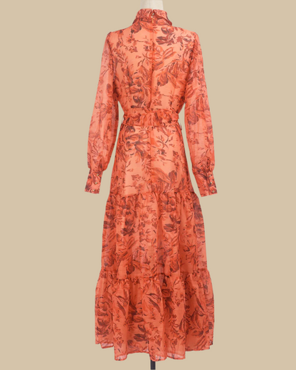 Amber Burnt Orange Maxi Dress with Long Sleeves