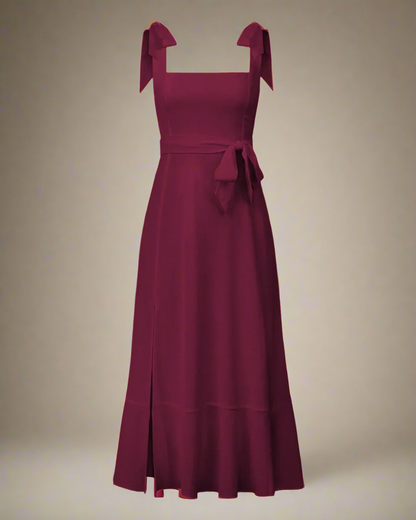 Jasmine Long Dress with Square Neckline and Tie Straps