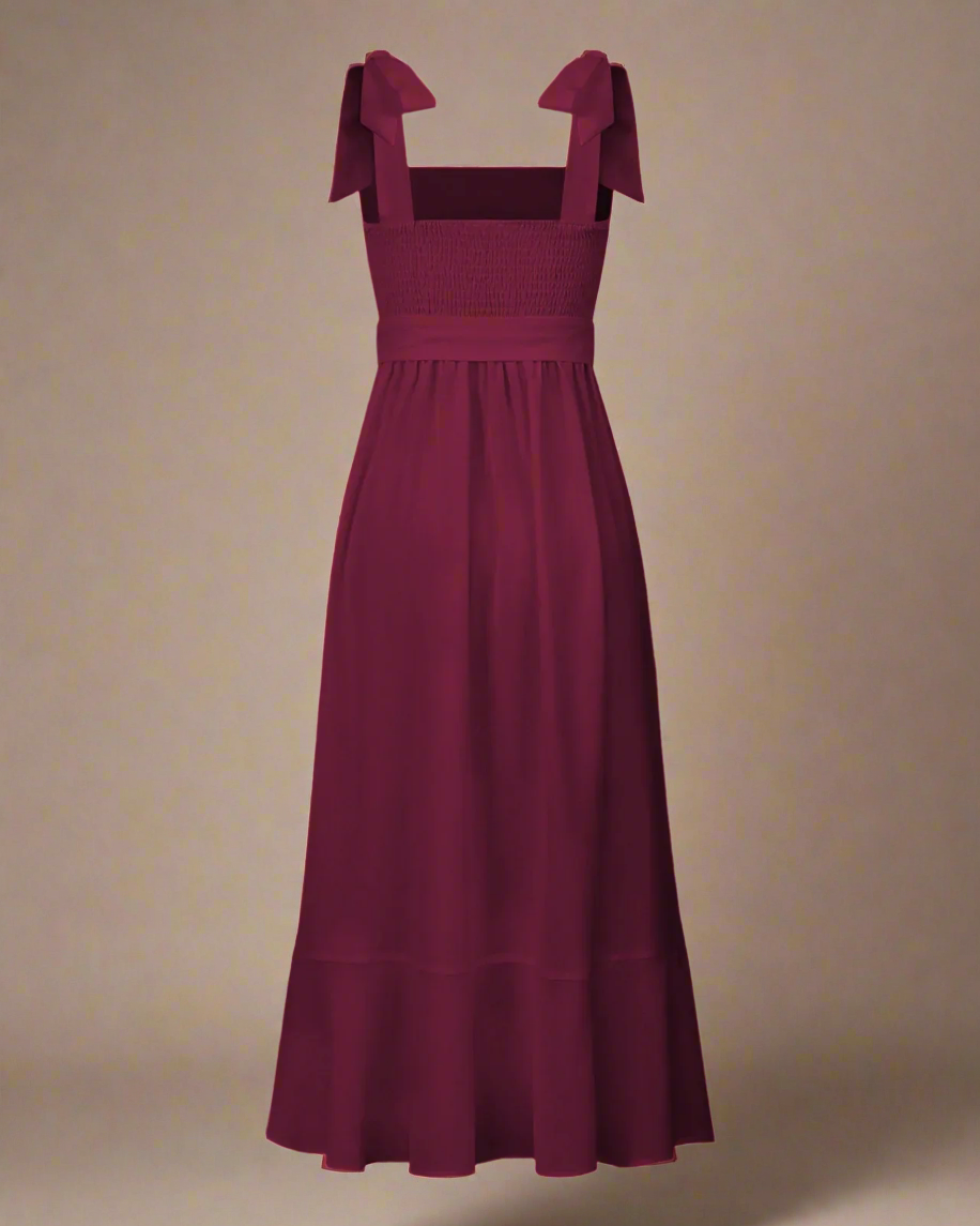 Jasmine Long Dress with Square Neckline and Tie Straps