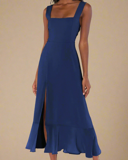 Jasmine Long Dress with Square Neckline and Tie Straps