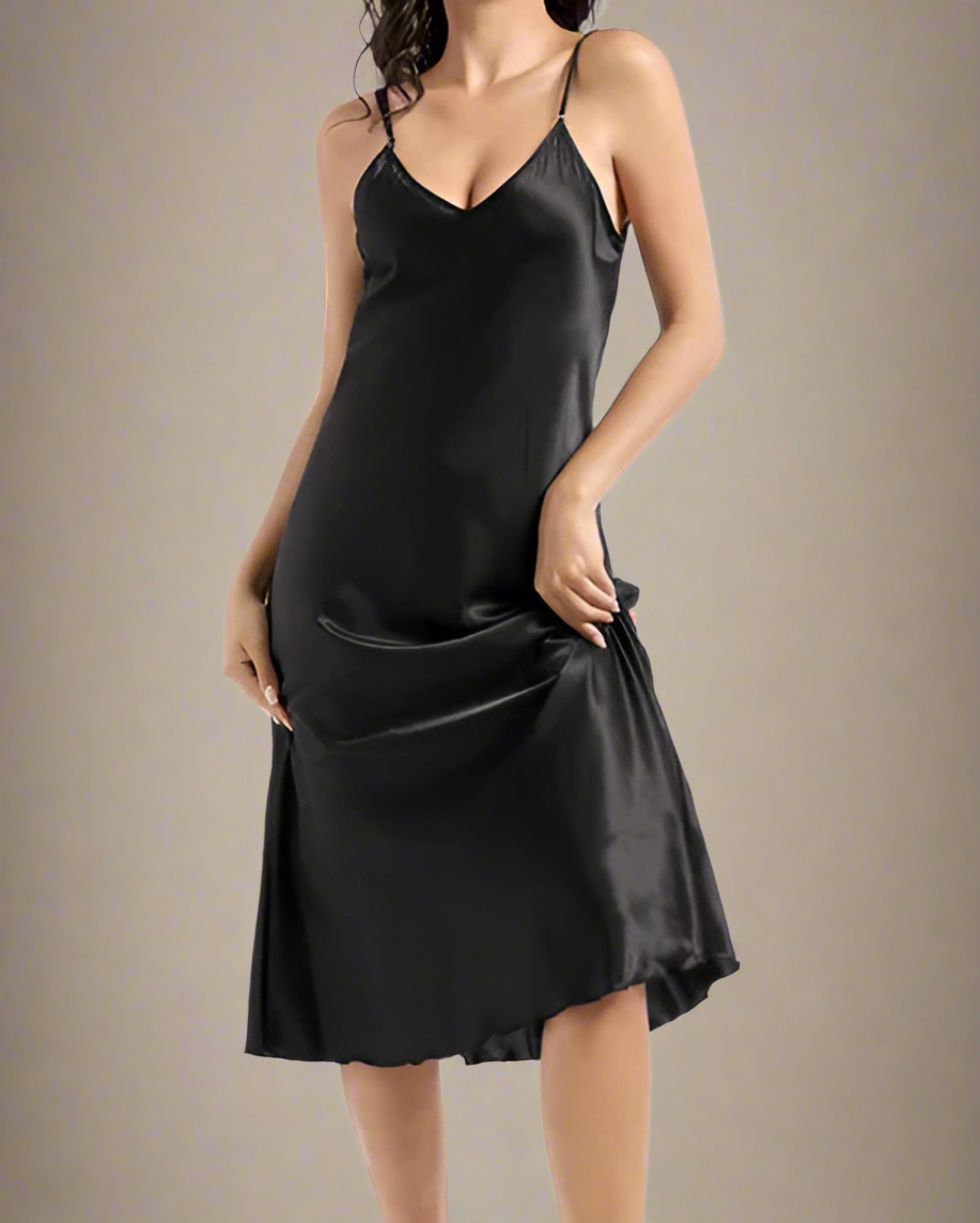 Midi Satin Negligee Satin Strappy Midi Nightgown ADKN UK