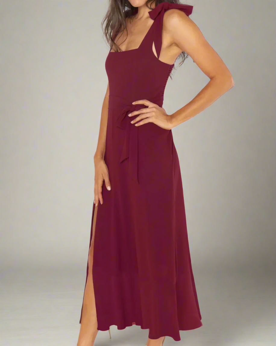 Jasmine Long Dress with Square Neckline and Tie Straps