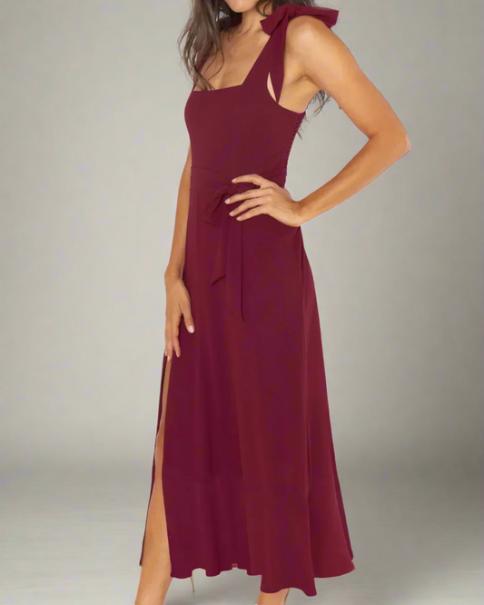 Jasmine Long Dress with Square Neckline and Tie Straps