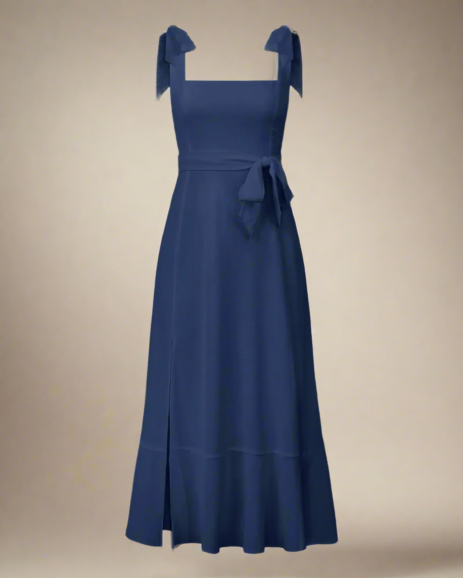 Jasmine Long Dress with Square Neckline and Tie Straps