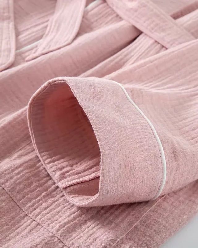 Women Organic Muslin Cotton Robe - Lightweight Breathable Ladies Dressing Gown